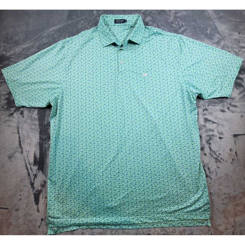 Southern Marsh Mens Flyline Performance Boats/Fish Pattern Sz 2X Golf Polo